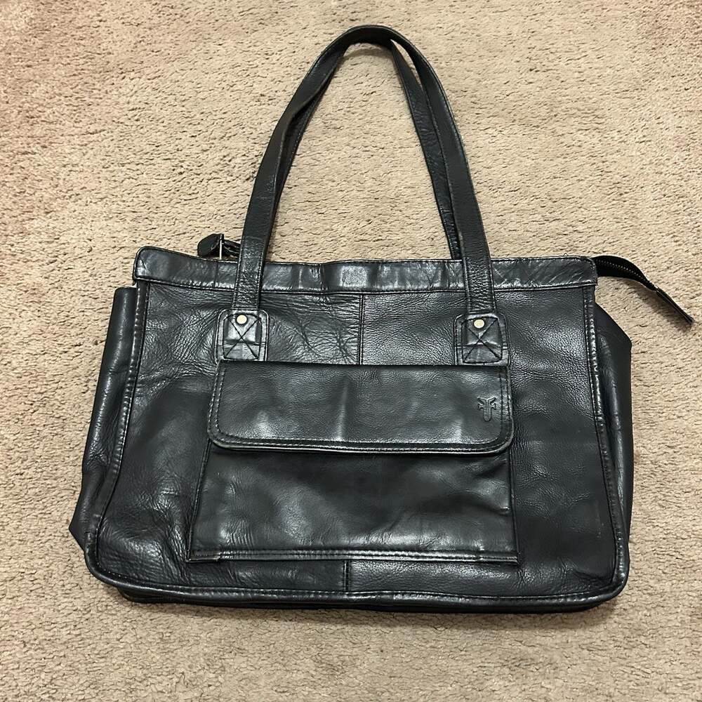 Vintage Frye Black Leather Shoulder Bag w/ Attached Coin Purse